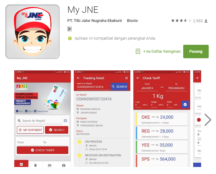 Review Aplikasi Android JNE dan J&T